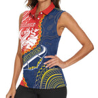 Custom Dragons And Cowboys Rugby Women Sleeveless Polo Shirt Aboriginal Mix Polynesian Pattern