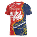 Custom Dragons And Cowboys Rugby Women V-Neck T-Shirt Aboriginal Mix Polynesian Pattern