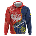 Custom Dragons And Cowboys Rugby Zip Hoodie Aboriginal Mix Polynesian Pattern