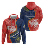 Custom Dragons And Cowboys Rugby Zip Hoodie Aboriginal Mix Polynesian Pattern