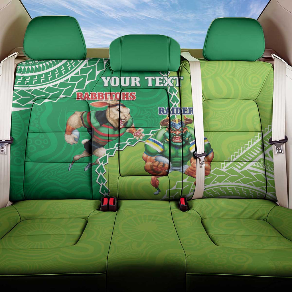 Personalised Rabbitohs And Raiders Rugby Back Car Seat Cover Aboriginal Mix Polynesian Pattern