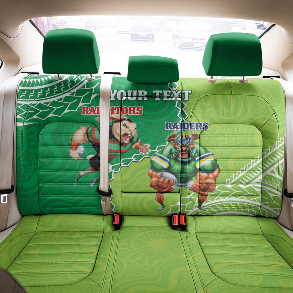 Personalised Rabbitohs And Raiders Rugby Back Car Seat Cover Aboriginal Mix Polynesian Pattern
