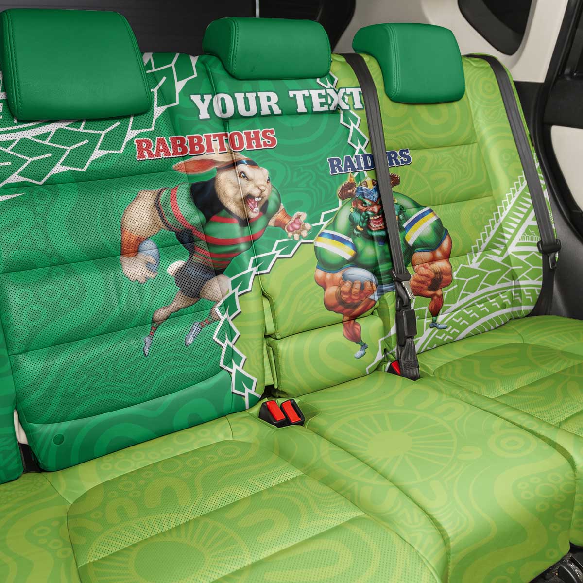 Personalised Rabbitohs And Raiders Rugby Back Car Seat Cover Aboriginal Mix Polynesian Pattern