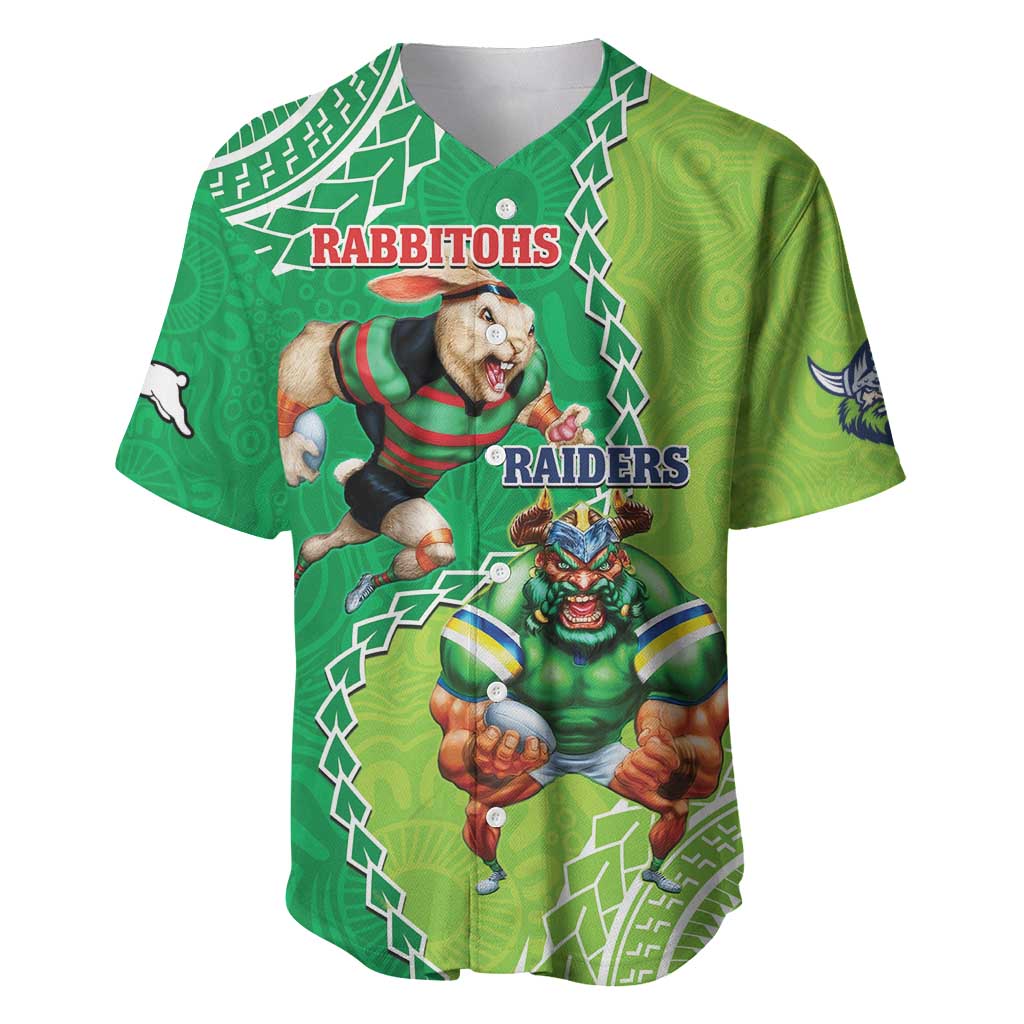 Personalised Rabbitohs And Raiders Rugby Baseball Jersey Aboriginal Mix Polynesian Pattern