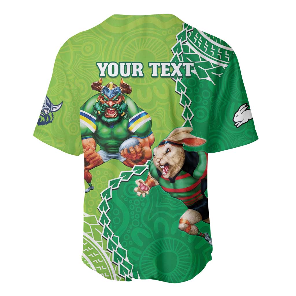 Personalised Rabbitohs And Raiders Rugby Baseball Jersey Aboriginal Mix Polynesian Pattern