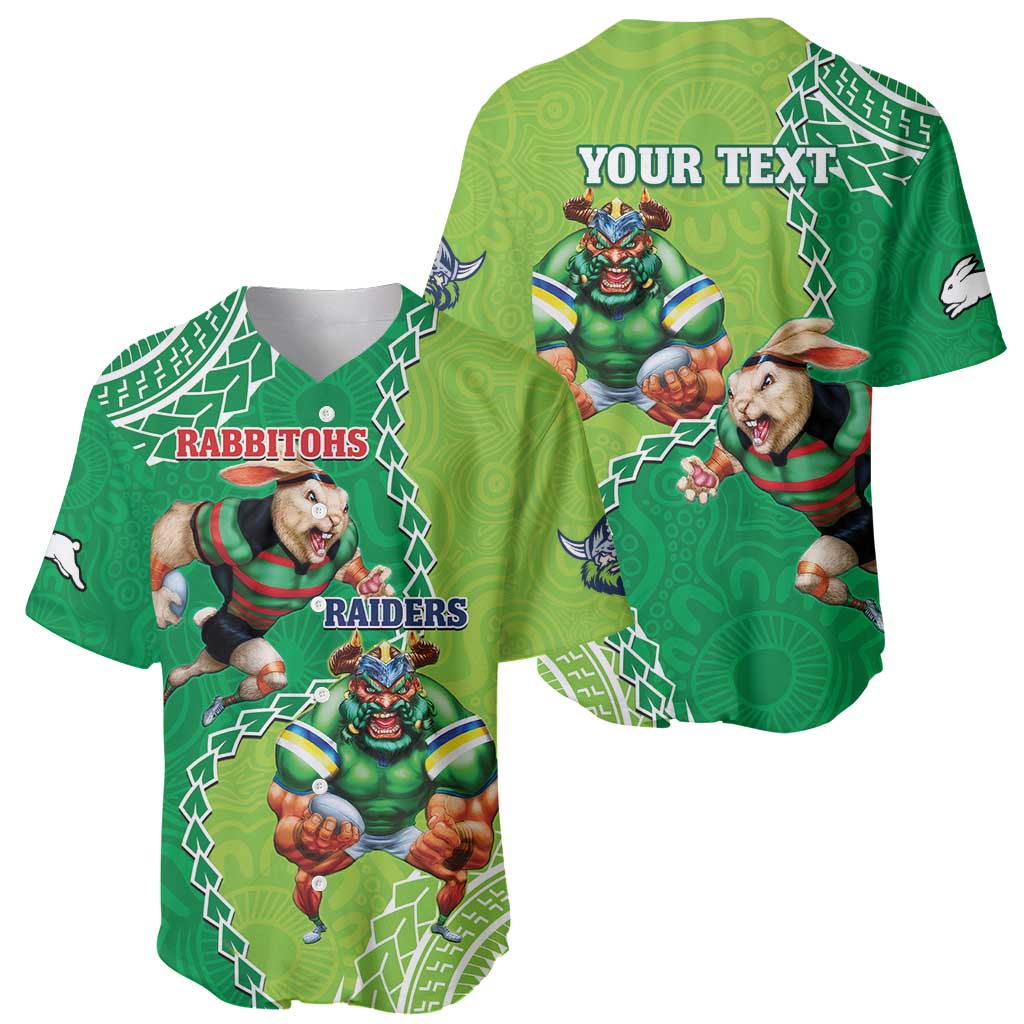 Personalised Rabbitohs And Raiders Rugby Baseball Jersey Aboriginal Mix Polynesian Pattern