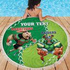 Personalised Rabbitohs And Raiders Rugby Beach Blanket Aboriginal Mix Polynesian Pattern