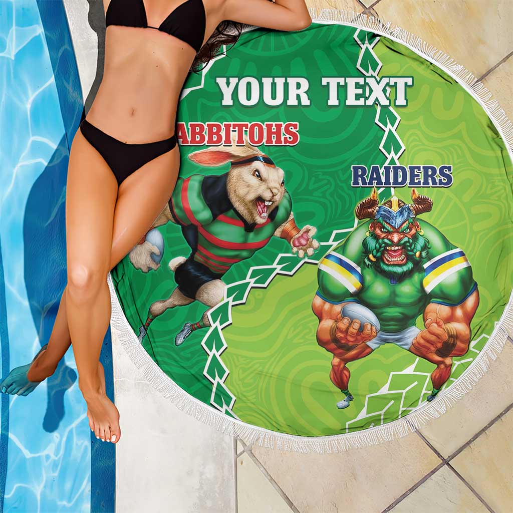 Personalised Rabbitohs And Raiders Rugby Beach Blanket Aboriginal Mix Polynesian Pattern