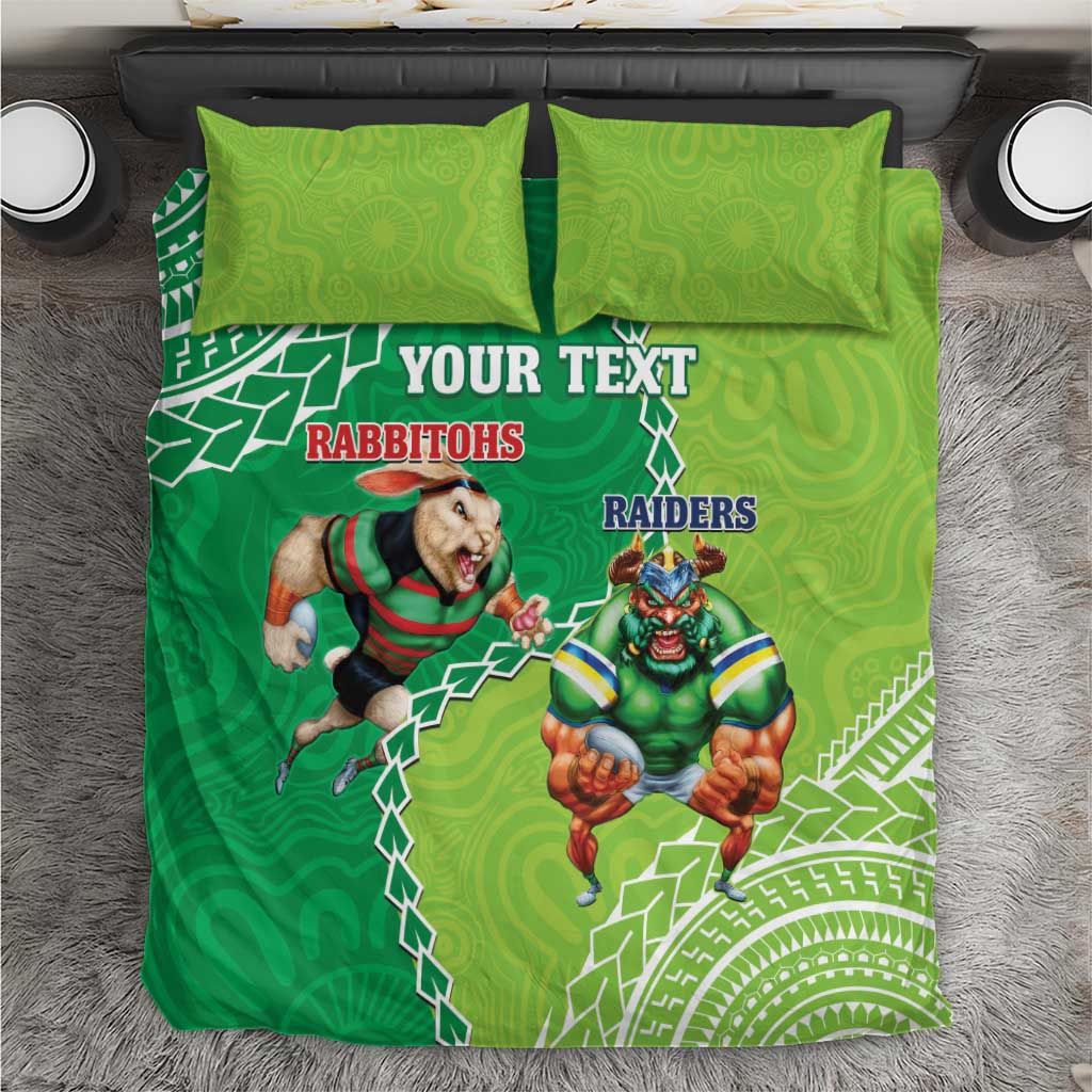 Personalised Rabbitohs And Raiders Rugby Bedding Set Aboriginal Mix Polynesian Pattern