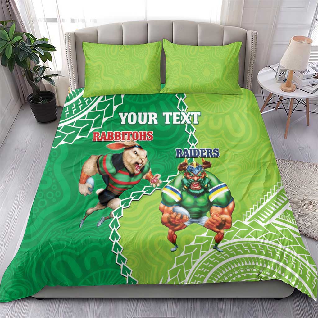 Personalised Rabbitohs And Raiders Rugby Bedding Set Aboriginal Mix Polynesian Pattern