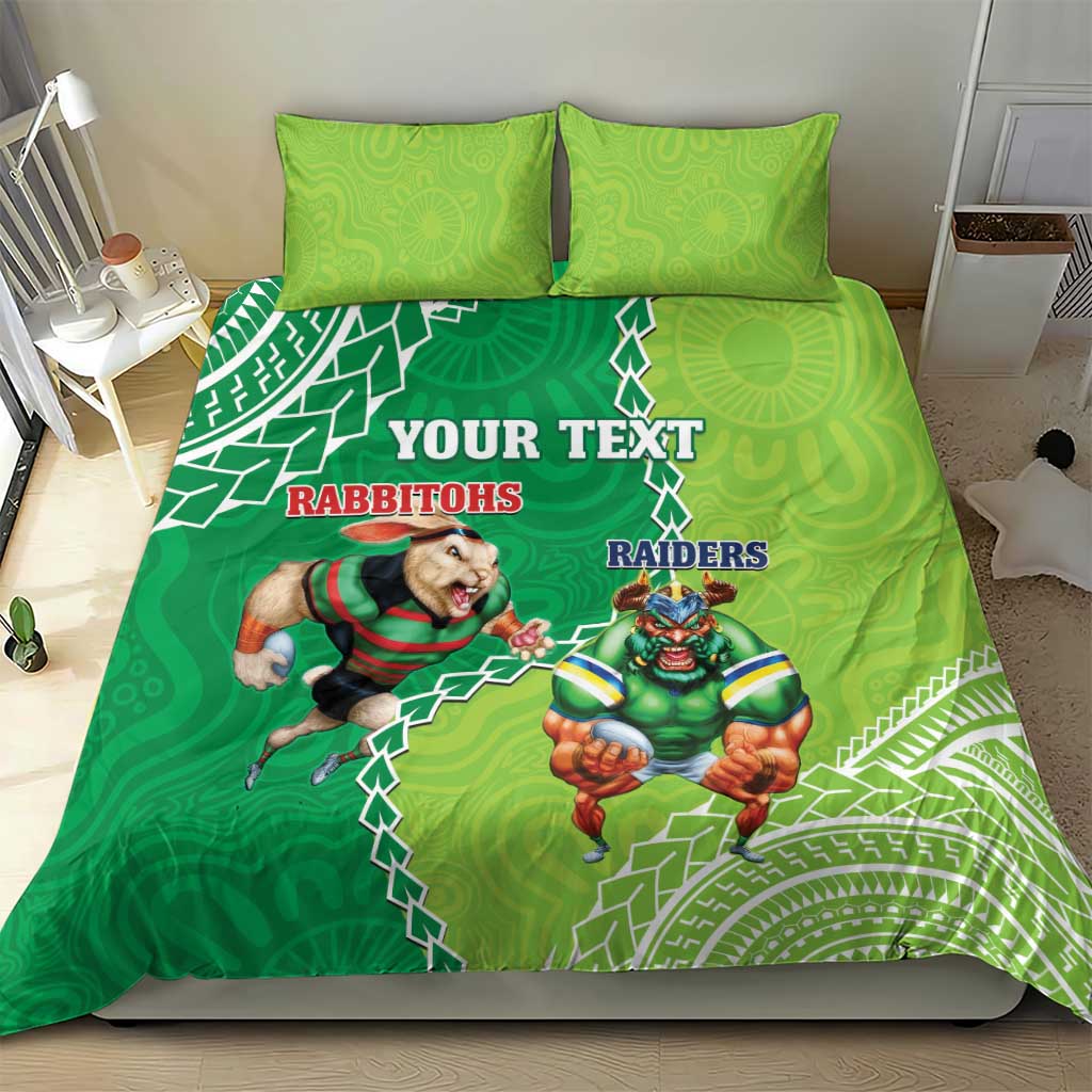 Personalised Rabbitohs And Raiders Rugby Bedding Set Aboriginal Mix Polynesian Pattern