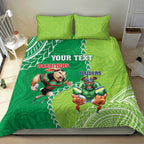 Personalised Rabbitohs And Raiders Rugby Bedding Set Aboriginal Mix Polynesian Pattern