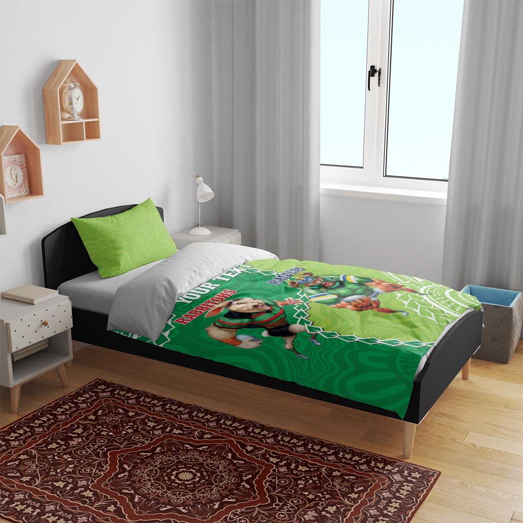 Personalised Rabbitohs And Raiders Rugby Bedding Set Aboriginal Mix Polynesian Pattern