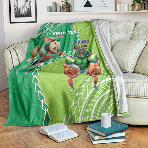 Personalised Rabbitohs And Raiders Rugby Blanket Aboriginal Mix Polynesian Pattern