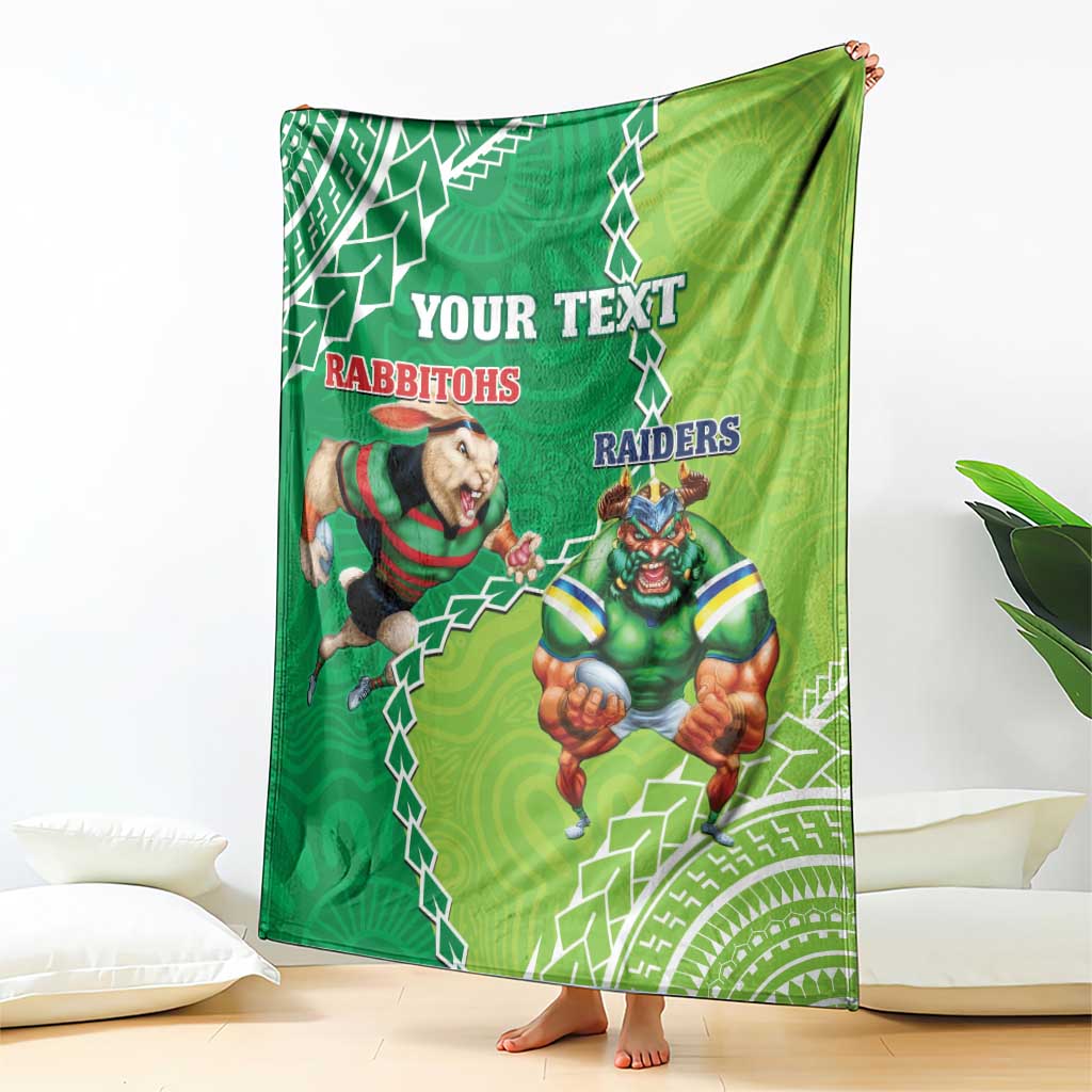 Personalised Rabbitohs And Raiders Rugby Blanket Aboriginal Mix Polynesian Pattern
