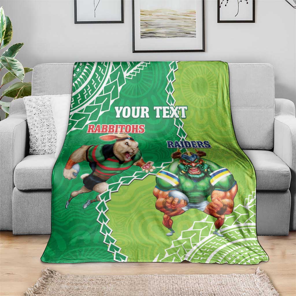 Personalised Rabbitohs And Raiders Rugby Blanket Aboriginal Mix Polynesian Pattern