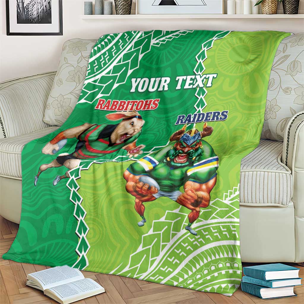 Personalised Rabbitohs And Raiders Rugby Blanket Aboriginal Mix Polynesian Pattern