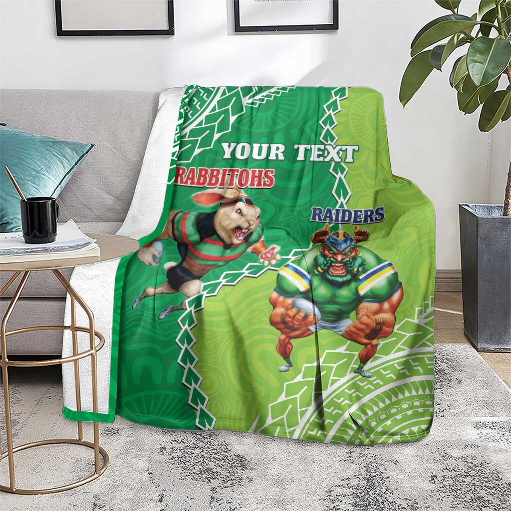 Personalised Rabbitohs And Raiders Rugby Blanket Aboriginal Mix Polynesian Pattern