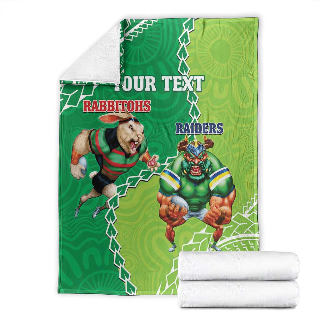 Personalised Rabbitohs And Raiders Rugby Blanket Aboriginal Mix Polynesian Pattern