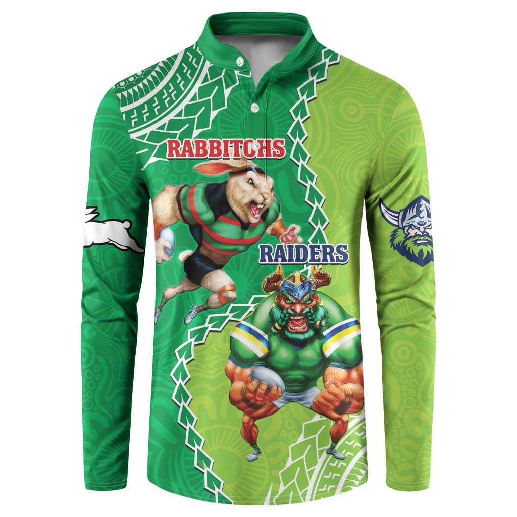 Personalised Rabbitohs And Raiders Rugby Button Sweatshirt Aboriginal Mix Polynesian Pattern