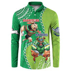 Personalised Rabbitohs And Raiders Rugby Button Sweatshirt Aboriginal Mix Polynesian Pattern