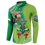 Personalised Rabbitohs And Raiders Rugby Button Sweatshirt Aboriginal Mix Polynesian Pattern
