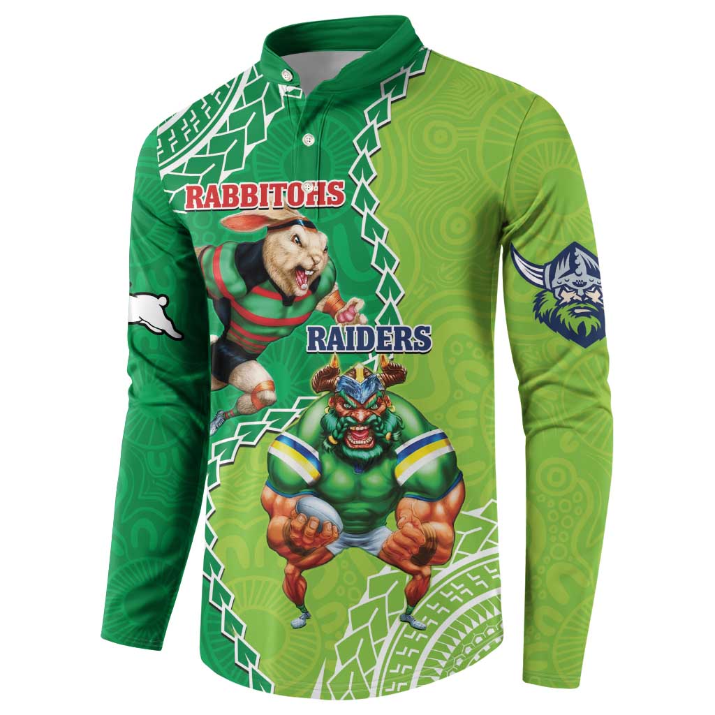 Personalised Rabbitohs And Raiders Rugby Button Sweatshirt Aboriginal Mix Polynesian Pattern