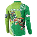 Personalised Rabbitohs And Raiders Rugby Button Sweatshirt Aboriginal Mix Polynesian Pattern