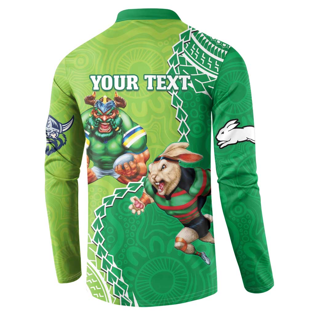 Personalised Rabbitohs And Raiders Rugby Button Sweatshirt Aboriginal Mix Polynesian Pattern