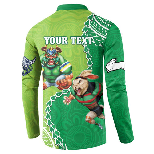 Personalised Rabbitohs And Raiders Rugby Button Sweatshirt Aboriginal Mix Polynesian Pattern