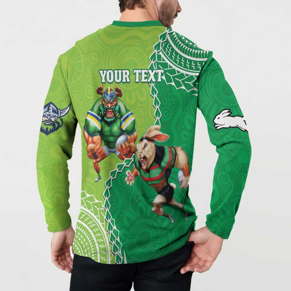 Personalised Rabbitohs And Raiders Rugby Button Sweatshirt Aboriginal Mix Polynesian Pattern