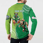 Personalised Rabbitohs And Raiders Rugby Button Sweatshirt Aboriginal Mix Polynesian Pattern