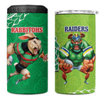 Rabbitohs And Raiders Rugby 4 in 1 Can Cooler Tumbler Aboriginal Mix Polynesian Pattern