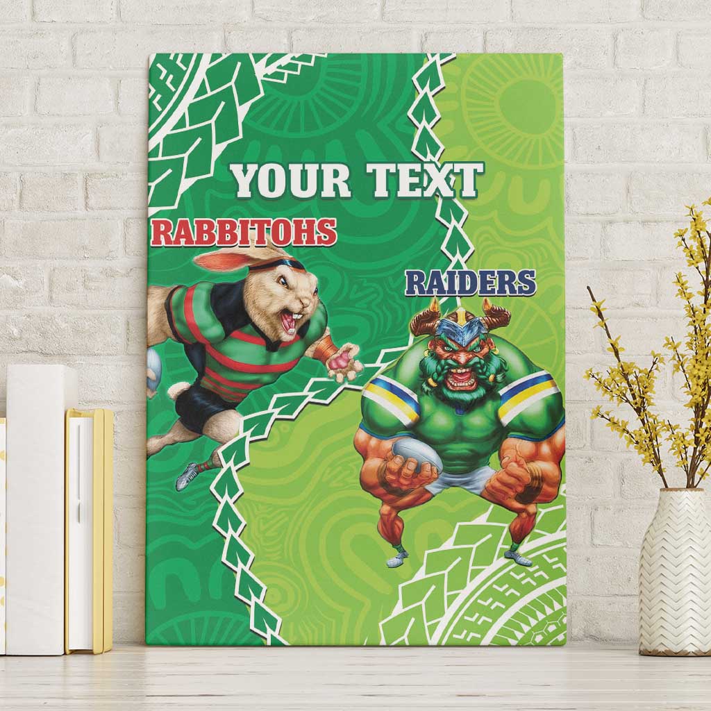 Personalised Rabbitohs And Raiders Rugby Canvas Wall Art Aboriginal Mix Polynesian Pattern