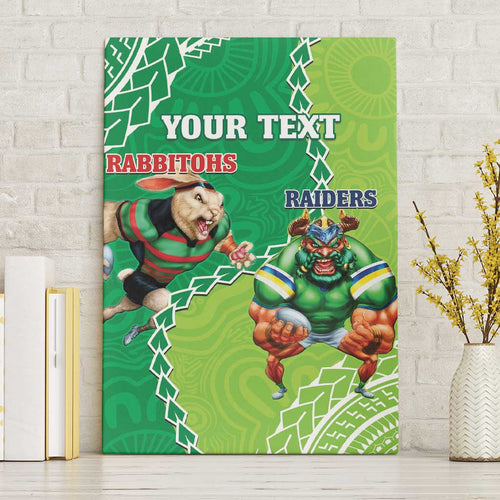 Personalised Rabbitohs And Raiders Rugby Canvas Wall Art Aboriginal Mix Polynesian Pattern