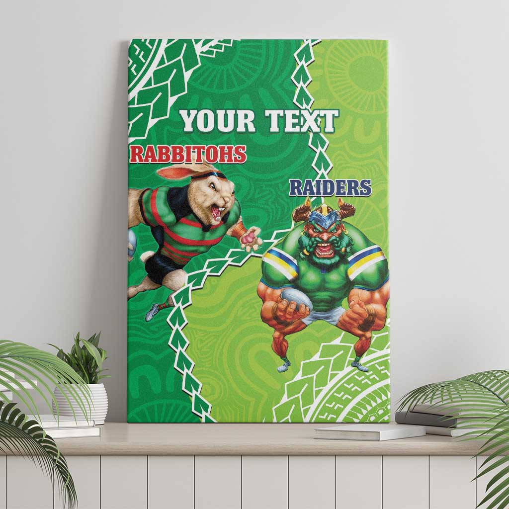 Personalised Rabbitohs And Raiders Rugby Canvas Wall Art Aboriginal Mix Polynesian Pattern