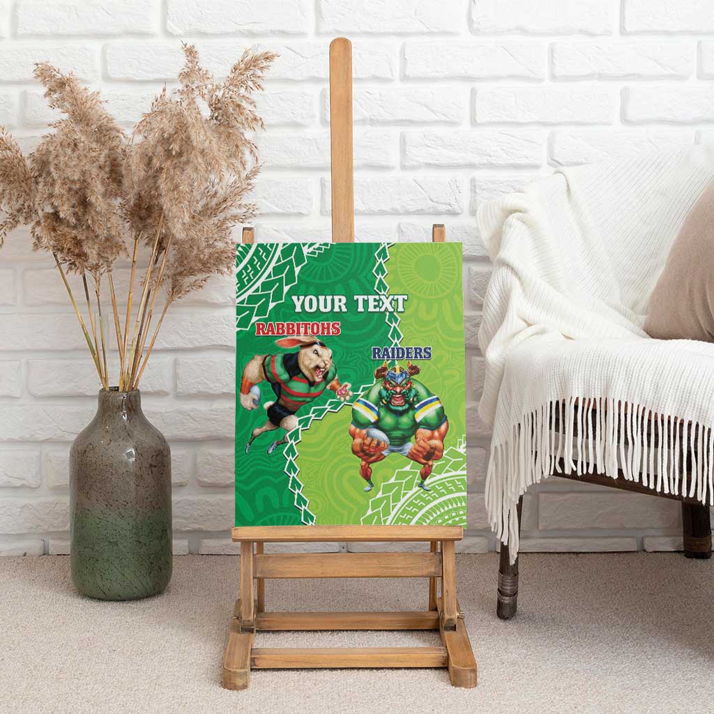 Personalised Rabbitohs And Raiders Rugby Canvas Wall Art Aboriginal Mix Polynesian Pattern