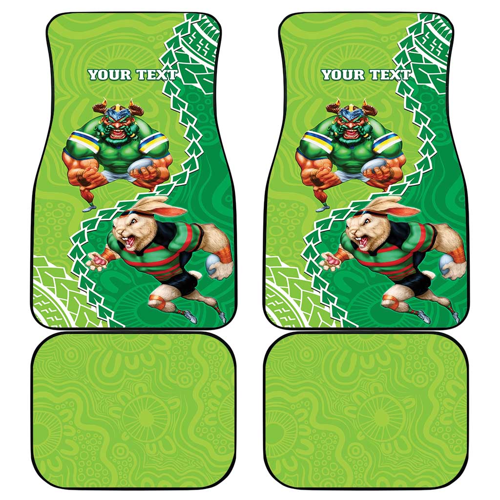 Personalised Rabbitohs And Raiders Rugby Car Mats Aboriginal Mix Polynesian Pattern