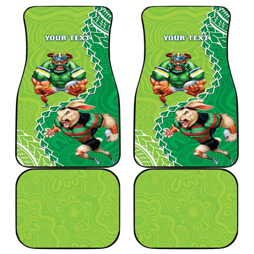 Personalised Rabbitohs And Raiders Rugby Car Mats Aboriginal Mix Polynesian Pattern