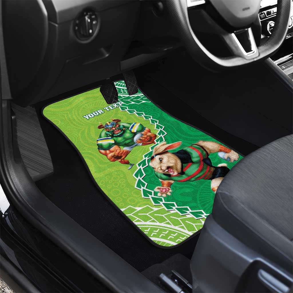 Personalised Rabbitohs And Raiders Rugby Car Mats Aboriginal Mix Polynesian Pattern