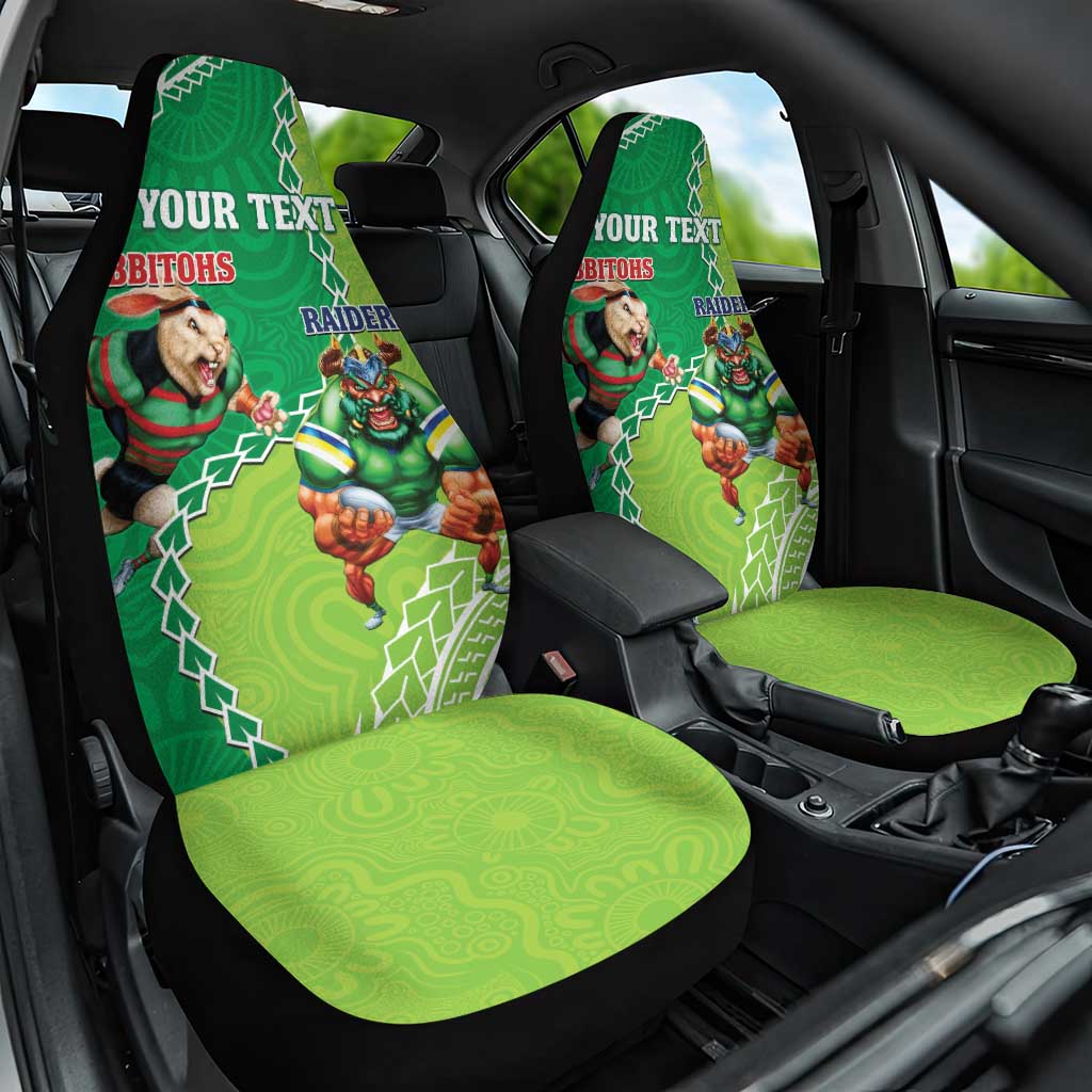Personalised Rabbitohs And Raiders Rugby Car Seat Cover Aboriginal Mix Polynesian Pattern
