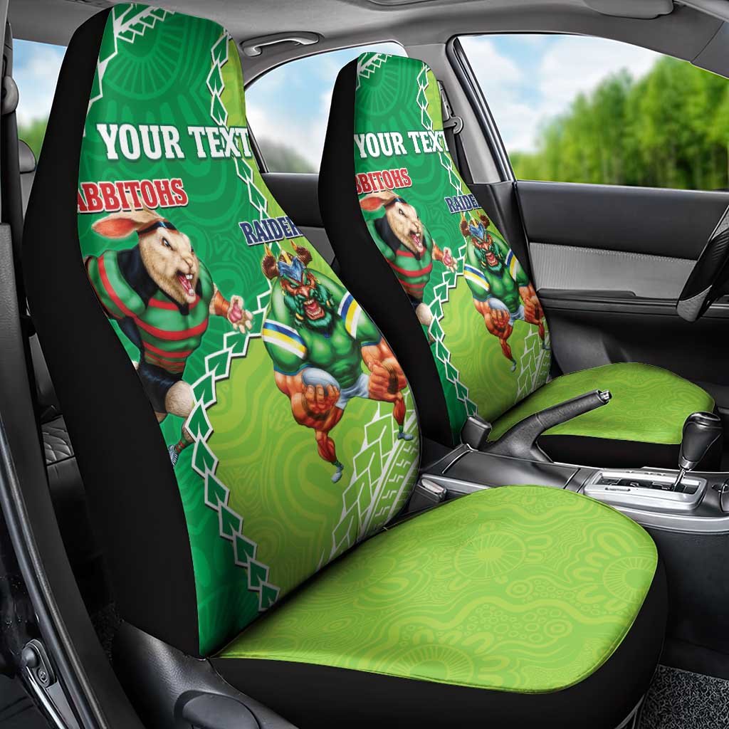 Personalised Rabbitohs And Raiders Rugby Car Seat Cover Aboriginal Mix Polynesian Pattern