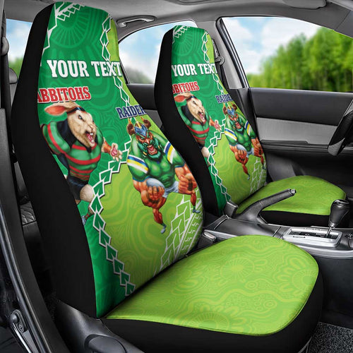 Personalised Rabbitohs And Raiders Rugby Car Seat Cover Aboriginal Mix Polynesian Pattern
