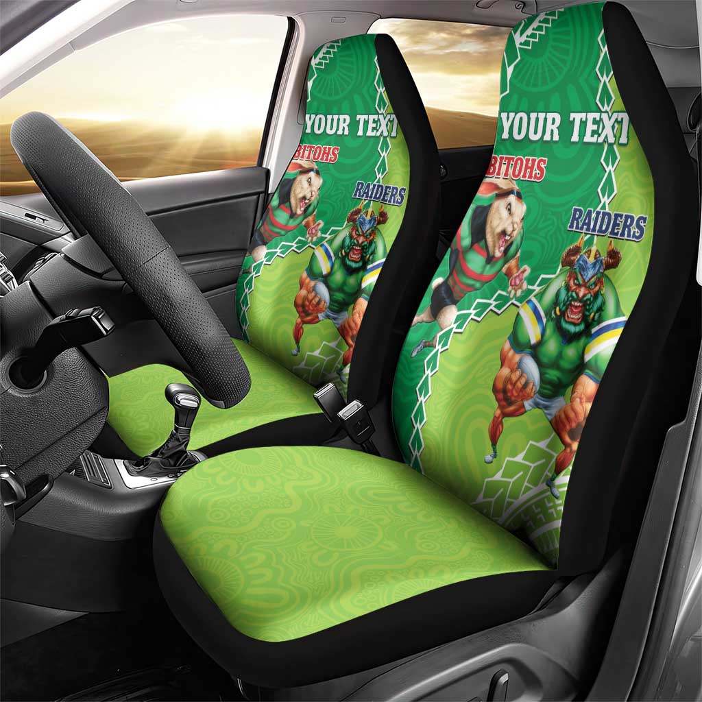 Personalised Rabbitohs And Raiders Rugby Car Seat Cover Aboriginal Mix Polynesian Pattern