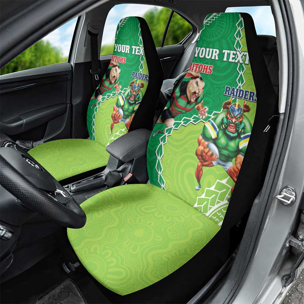 Personalised Rabbitohs And Raiders Rugby Car Seat Cover Aboriginal Mix Polynesian Pattern