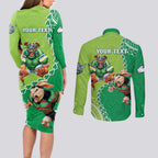 Personalised Rabbitohs And Raiders Rugby Couples Matching Long Sleeve Bodycon Dress and Long Sleeve Button Shirt Aboriginal Mix Polynesian Pattern