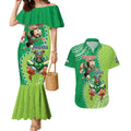 Personalised Rabbitohs And Raiders Rugby Couples Matching Mermaid Dress and Hawaiian Shirt Aboriginal Mix Polynesian Pattern