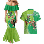 Personalised Rabbitohs And Raiders Rugby Couples Matching Mermaid Dress and Hawaiian Shirt Aboriginal Mix Polynesian Pattern