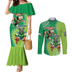 Personalised Rabbitohs And Raiders Rugby Couples Matching Mermaid Dress and Long Sleeve Button Shirt Aboriginal Mix Polynesian Pattern