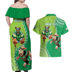 Personalised Rabbitohs And Raiders Rugby Couples Matching Off Shoulder Maxi Dress and Hawaiian Shirt Aboriginal Mix Polynesian Pattern
